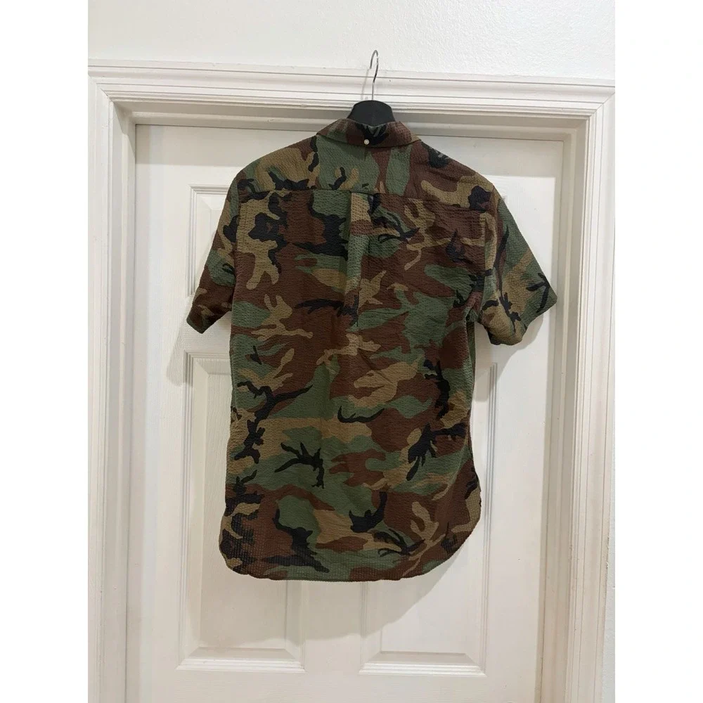 Ralph Lauren Polo Seersucker Camo Shirt Button Down Men Sz M Slim Fit Military